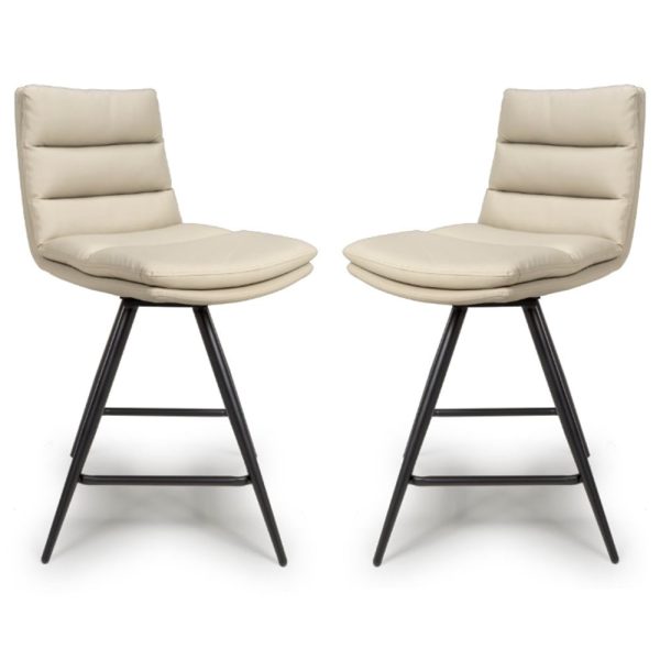 Norton Taupe Leather Bar Chairs With Metal Legs In Pair | Bed Sava