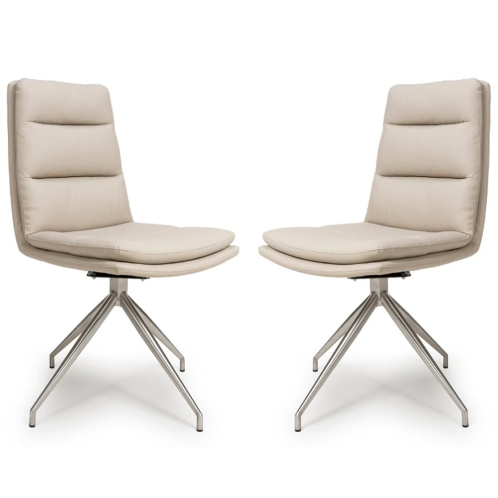 Norton Taupe PVC Fabric Dining Chairs With Steel Legs In Pair