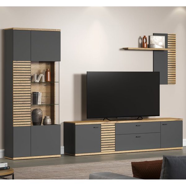 Norton Wooden Living Room Furniture Set In Anthracite And Oak | Bed Sava