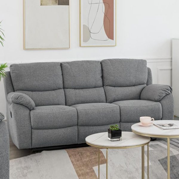 Norway Fabric Recliner 3 Seater Sofa In Grey | Bed Sava