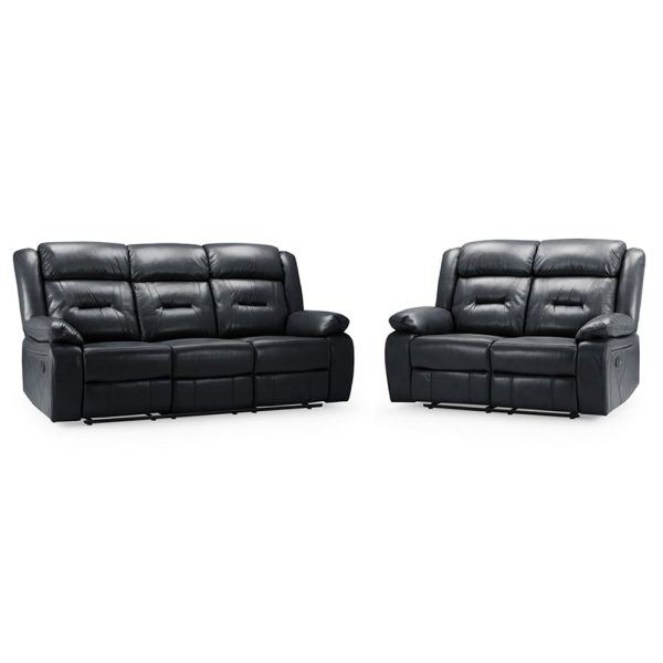 Norwich Faux Leather Recliner 3+2 Seater Sofa Set In Black | Bed Sava
