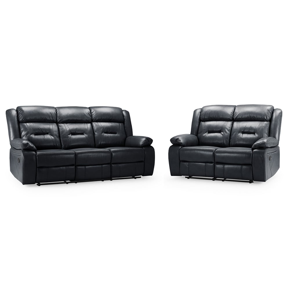 Norwich Faux Leather Recliner 3+2 Seater Sofa Set In Black