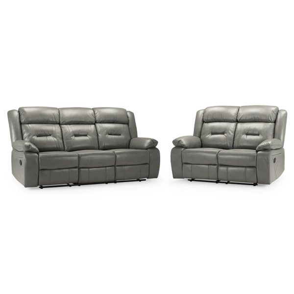 Norwich Faux Leather Recliner 3+2 Seater Sofa Set In Grey | Bed Sava