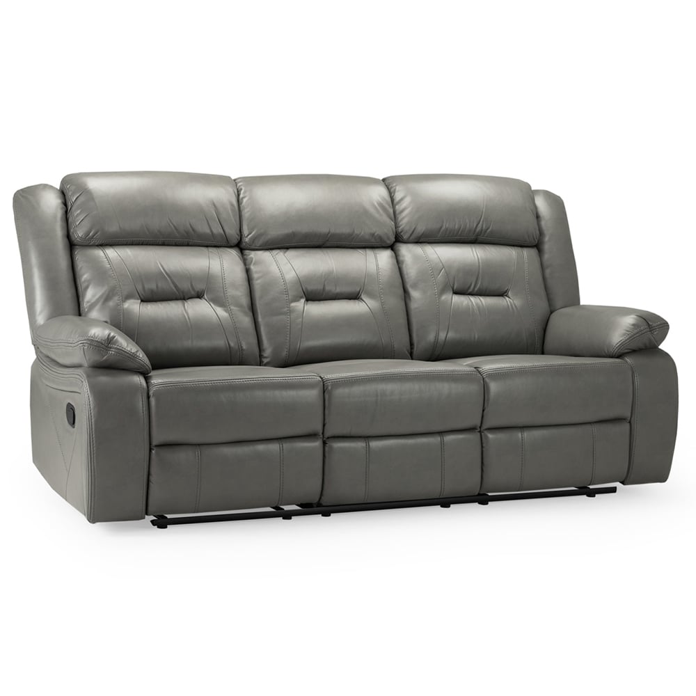 Norwich Faux Leather Recliner 3 Seater Sofa In Grey