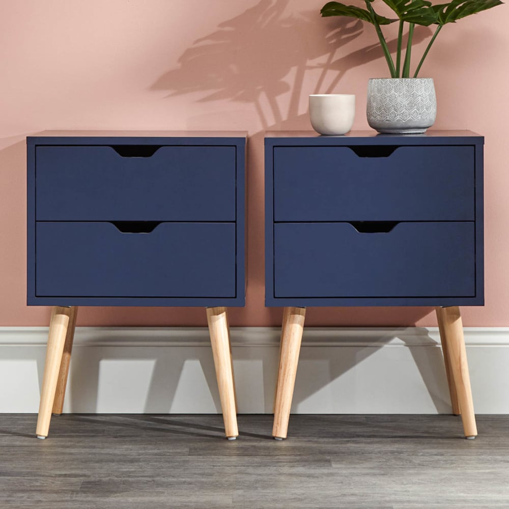 Norwich Nightshadow Blue Wooden Bedside Cabinets In Pair