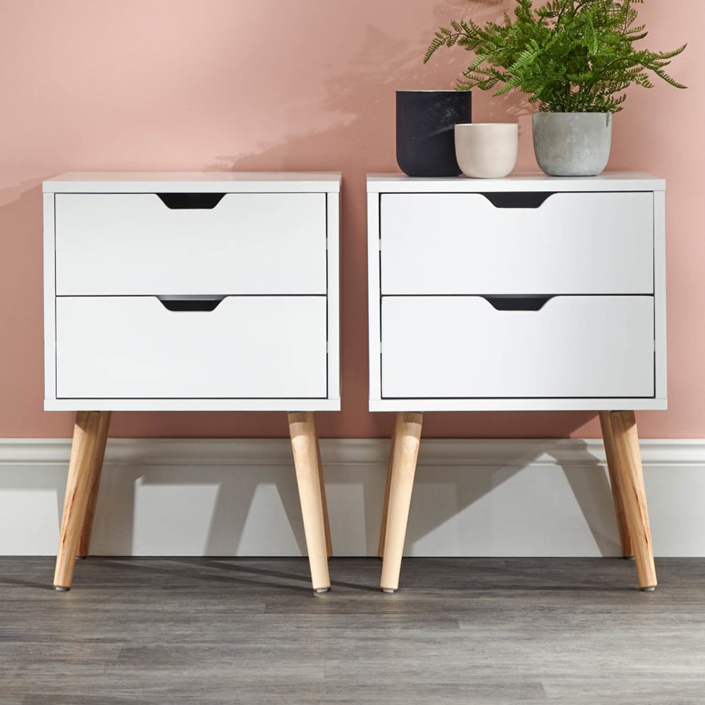 Norwich White Wooden Bedside Cabinets In Pair