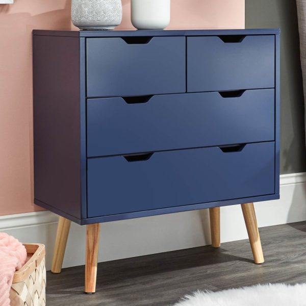 Niceville Wooden Chest Of 4 Drawers In Blue | Bed Sava