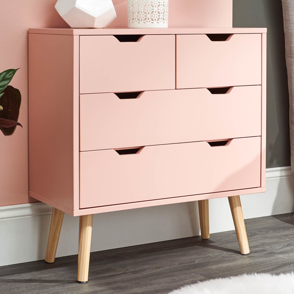 Norwich Wooden Chest Of 4 Drawers In Coral Pink
