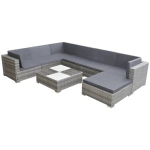 Nova Rattan 8 Piece Garden Lounge Set With Cushions In Grey | Bed Sava