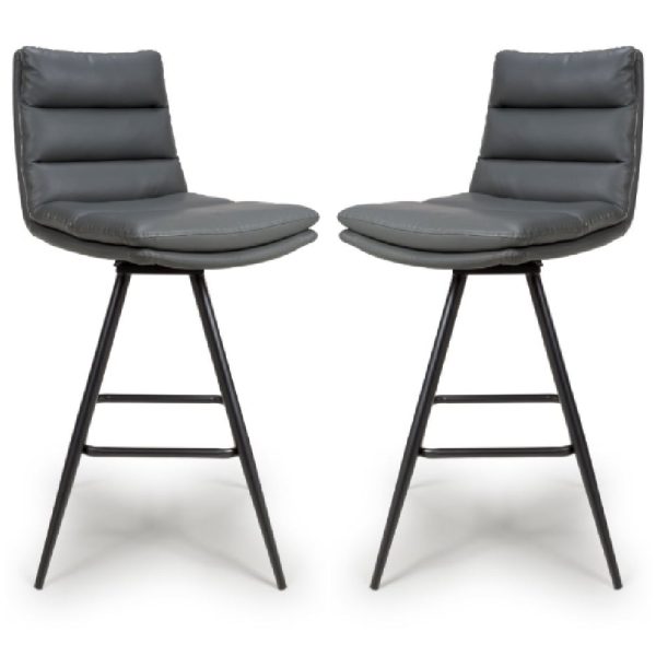 Novato Grey PU Leather Bar Chairs In Pair | Bed Sava