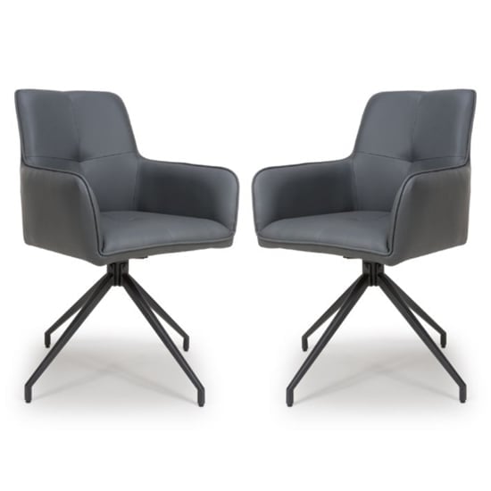 Novato Swivel Grey Faux Leather Dining Chairs In Pair