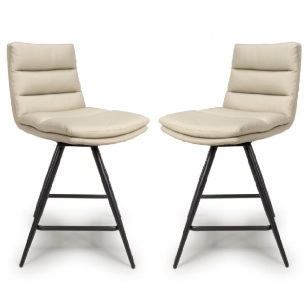 Novato Taupe PU Leather Bar Chairs In Pair | Bed Sava