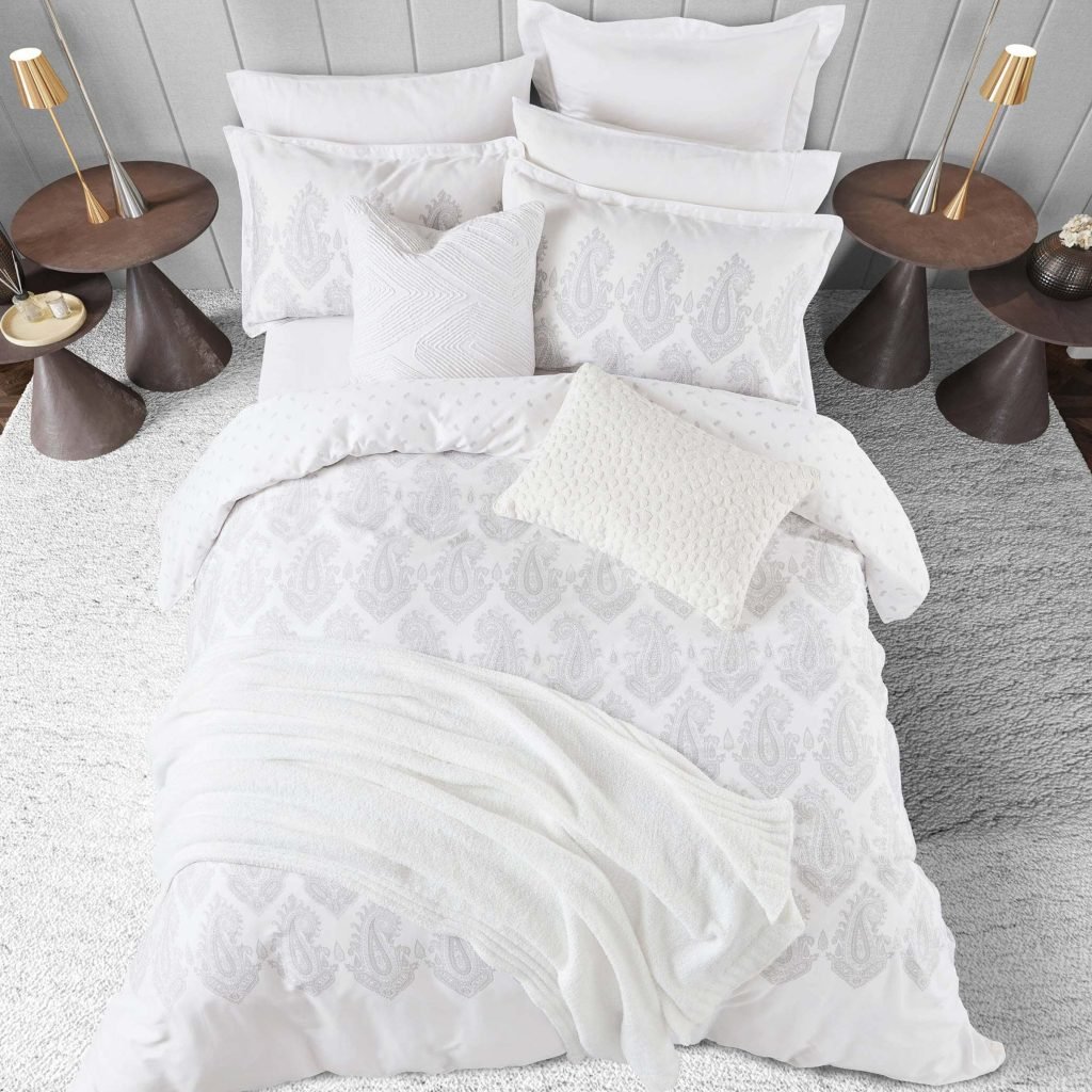 Nalu Nicole Scherzinger Dalisay Super Kingsize Duvet Cover Set, White & Silver