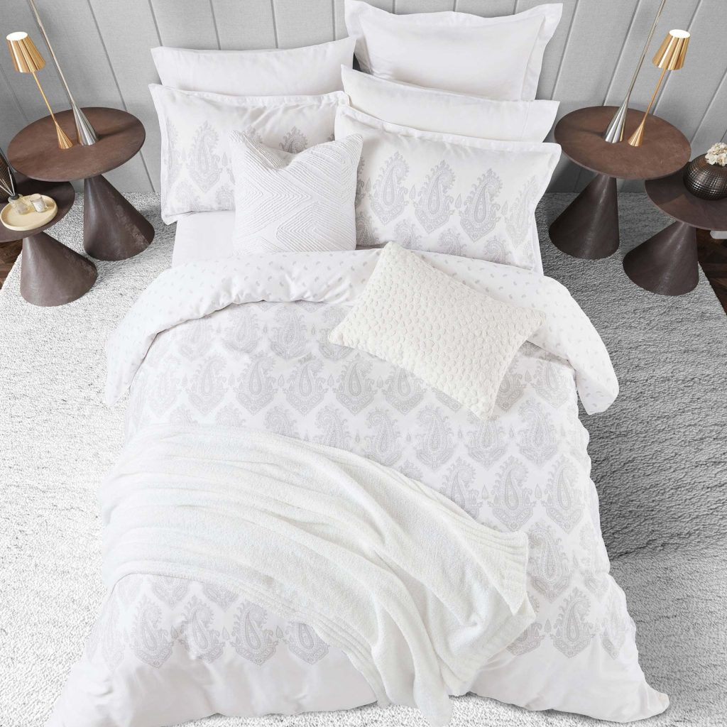 Nalu Nicole Scherzinger Dalisay Kingsize Duvet Cover Set, White & Silver