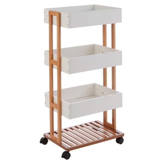 Nusakan Wooden 4 Tier Storage Trolley In White And Natural
