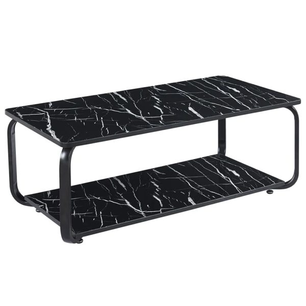 Nyla Gloss Black Marble Effect Coffee Table With Black Frame | Bed Sava