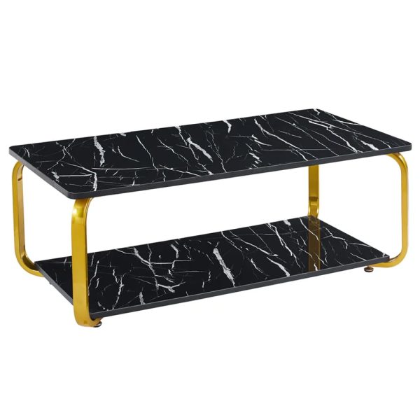 Nyla Gloss Black Marble Effect Coffee Table With Gold Frame | Bed Sava