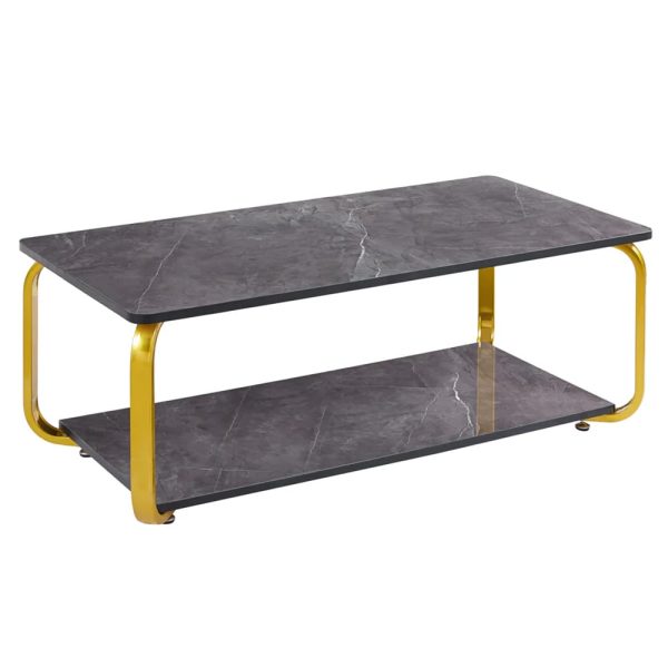 Nyla Gloss Grey Marble Effect Coffee Table With Gold Frame | Bed Sava