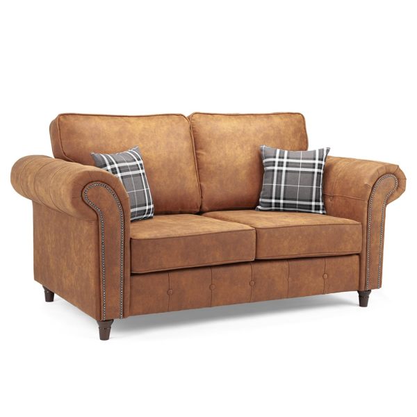 Oakley Faux Leather 2 Seater Sofa In Tan | Bed Sava