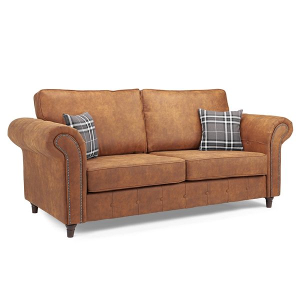 Oakley Faux Leather 3 Seater Sofa In Tan | Bed Sava