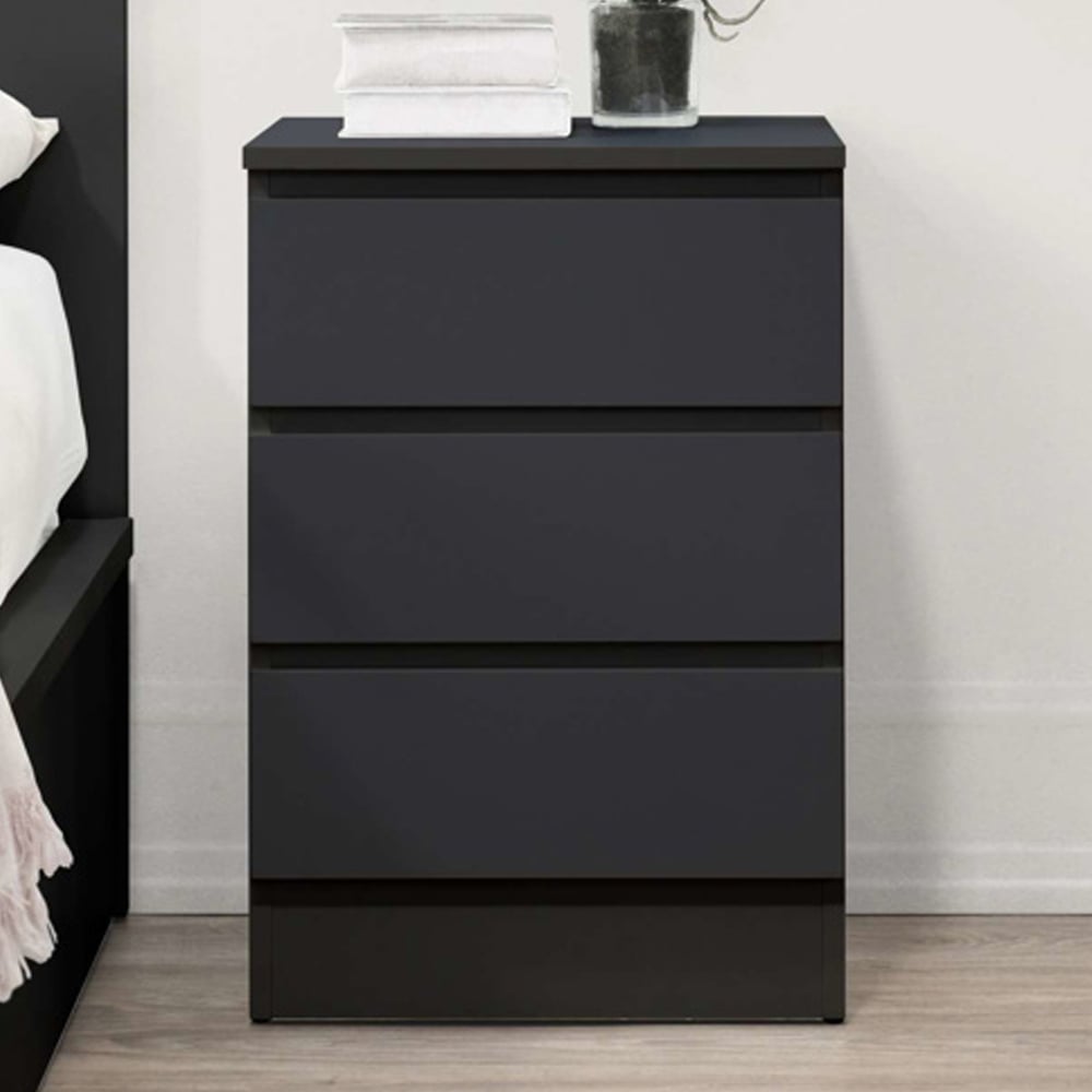 Oakley Wooden Bedside Cabinet With 3 Drawers In Black