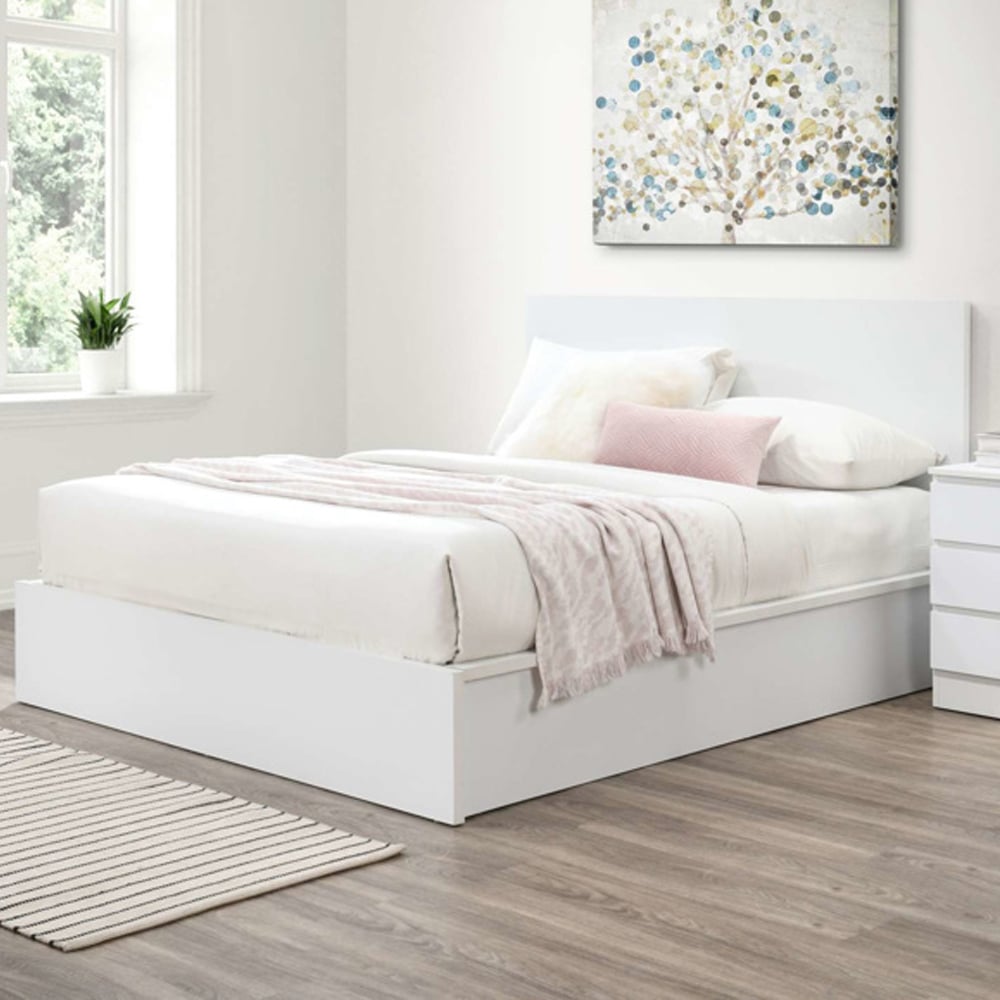 Oakley Wooden Ottoman Storage Double Bed In White