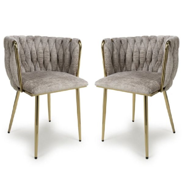 Oaklyn Mink Velvet Dining Chairs With Gold Legs In Pair | Bed Sava