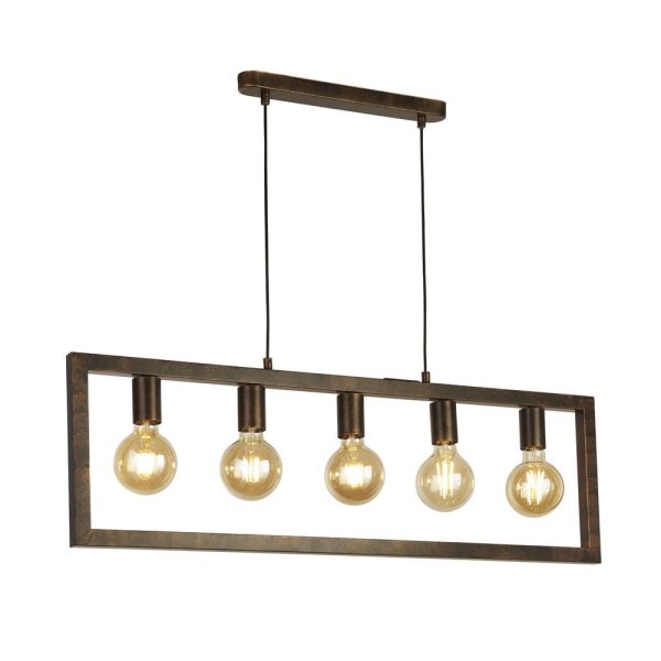 Oblong 5 Light Pendant Light In Rustic Brown | Bed Sava