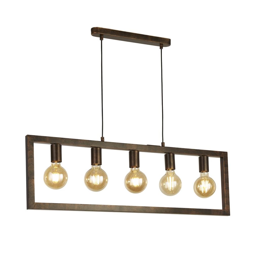 Oblong 5 Light Pendant Light In Rustic Brown