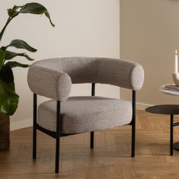 Ocala Fabric Lounge Chair With Black Metal Frame In Beige | Bed Sava