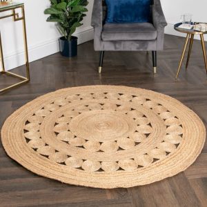 Ocala Small Round Circle Pattern Jute Rug In Natural | Bed Sava