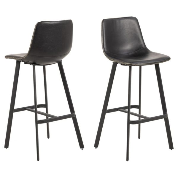 Ocala Vintage Black PU Leather Bar Chairs In Pair | Bed Sava