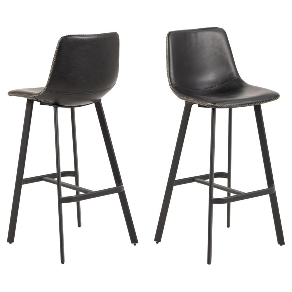 Ocala Vintage Black PU Leather Bar Chairs In Pair