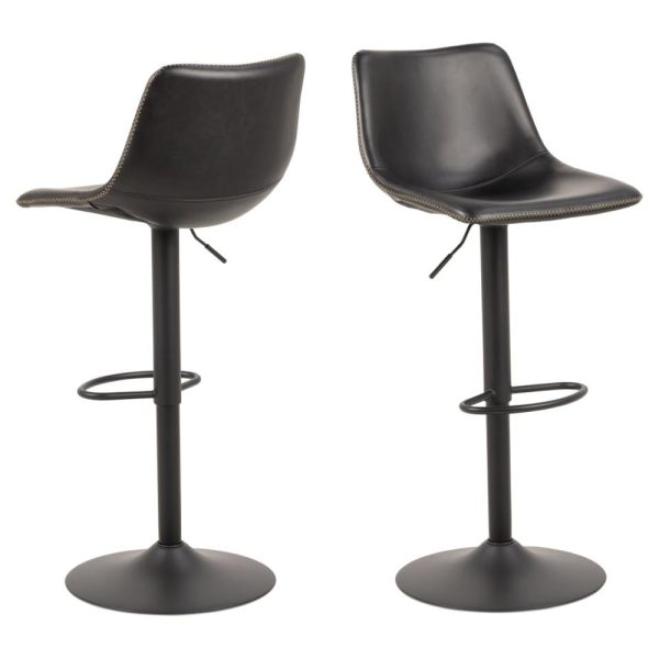 Ocala Vintage Black PU Leather Bar Stools In Pair | Bed Sava