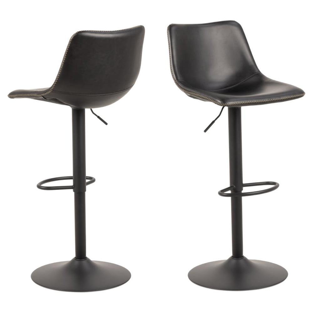 Ocala Vintage Black PU Leather Bar Stools In Pair