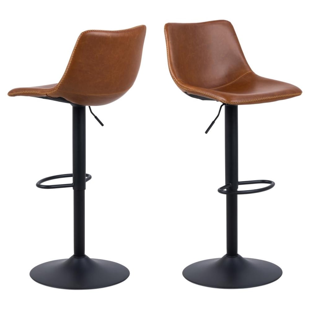Ocala Vintage Brandy PU Leather Bar Stools In Pair