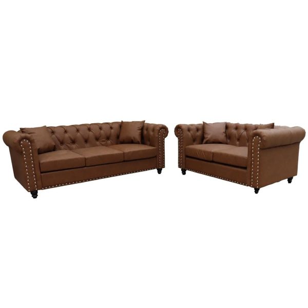 Oceanside Faux Leather 3+2 Seater Sofa Set In Brown | Bed Sava