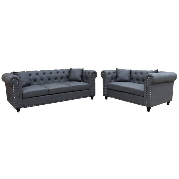 Oceanside Faux Leather 3+2 Seater Sofa Set In Light Grey | Bed Sava