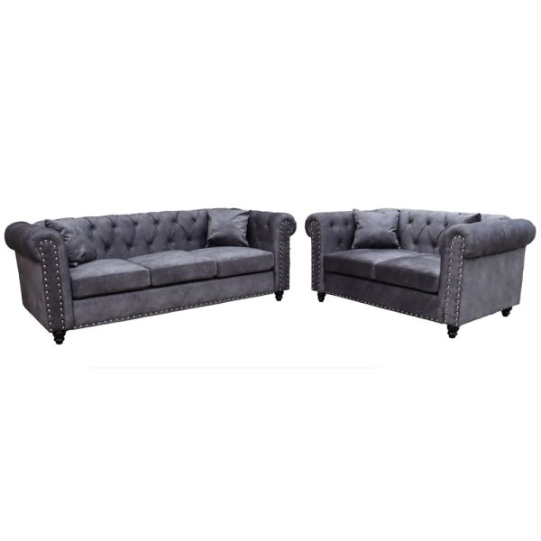 Oceanside Velvet 3+2 Seater Sofa Set In Light Grey | Bed Sava