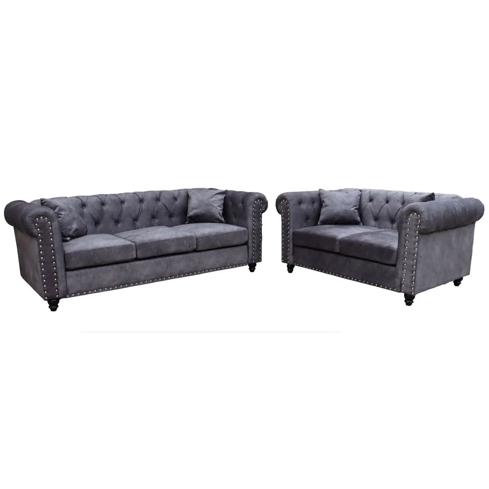 Oceanside Velvet 3+2 Seater Sofa Set In Light Grey