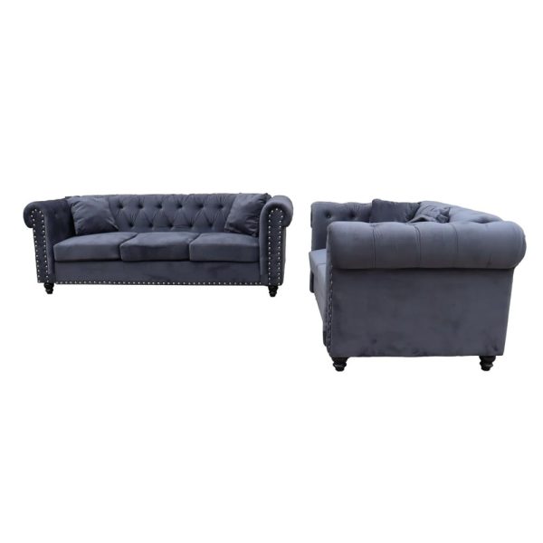 Oceanside Velvet 3+2 Seater Sofa Set In Medium Grey | Bed Sava
