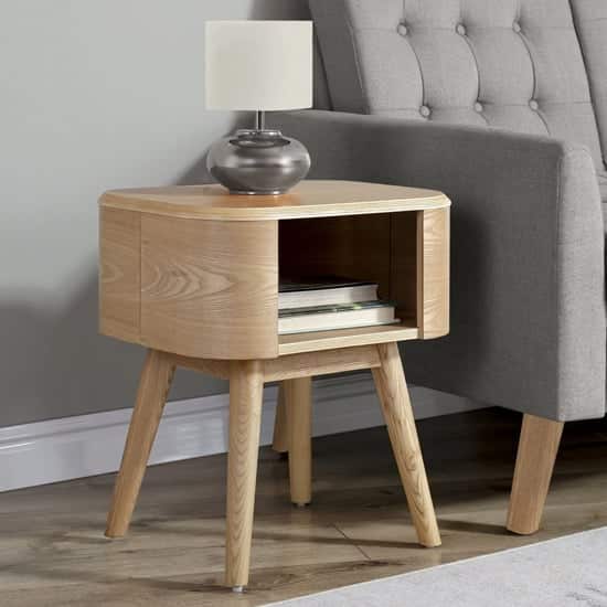 Ocotlan Wooden Lamp Table With Shelf In Oak