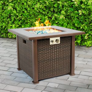 Odenton Glass Burning Fire Pit With Grilling In Brown Rattan | Bed Sava