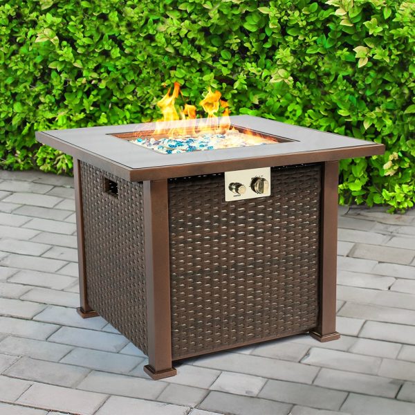 Odenton Glass Burning Fire Pit With Grilling In Brown Rattan | Bed Sava