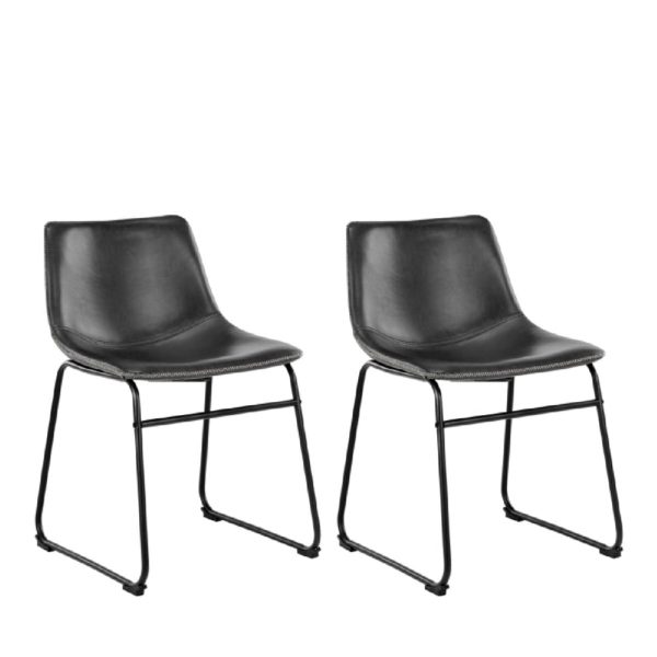 Ogden Black Leather Dining Chairs In Pair | Bed Sava