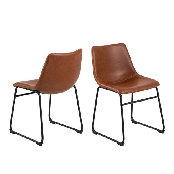 Ogden Brown Leather Dining Chairs In Pair | Bed Sava