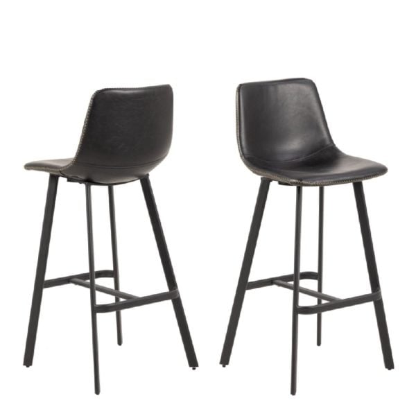 Ogden Matt Black Leather Bar Chairs In Pair | Bed Sava