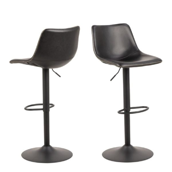 Ogden Matt Black Leather Bar Stools In Pair | Bed Sava