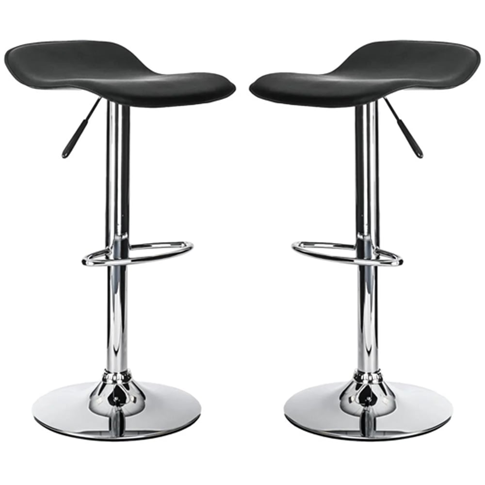 Ohioan Black Leather Bar Stools With Chrome Base In Pair