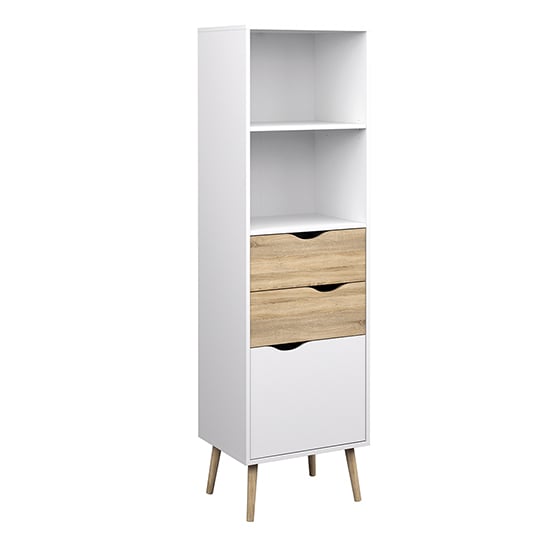 Oklo Wooden Bookcase With 1 Door 2 Drawers In White And Oak